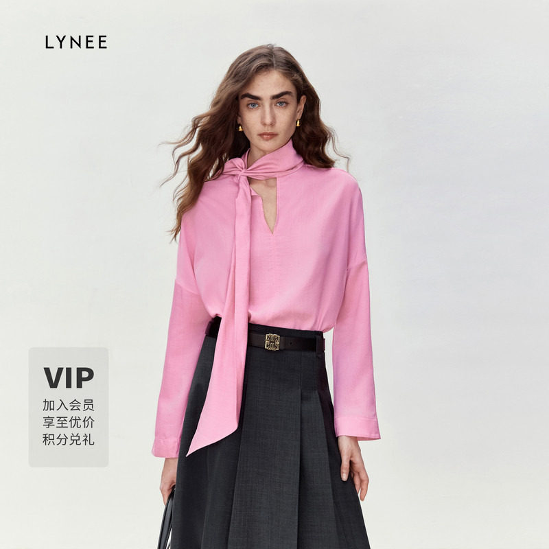 LYNEE 简约设计感优雅飘带花式宽松上衣女休闲百搭衬衫