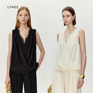 蕾丝V领设计感拼接背心女无袖 内搭 百搭上衣秋季 西装 LYNEE