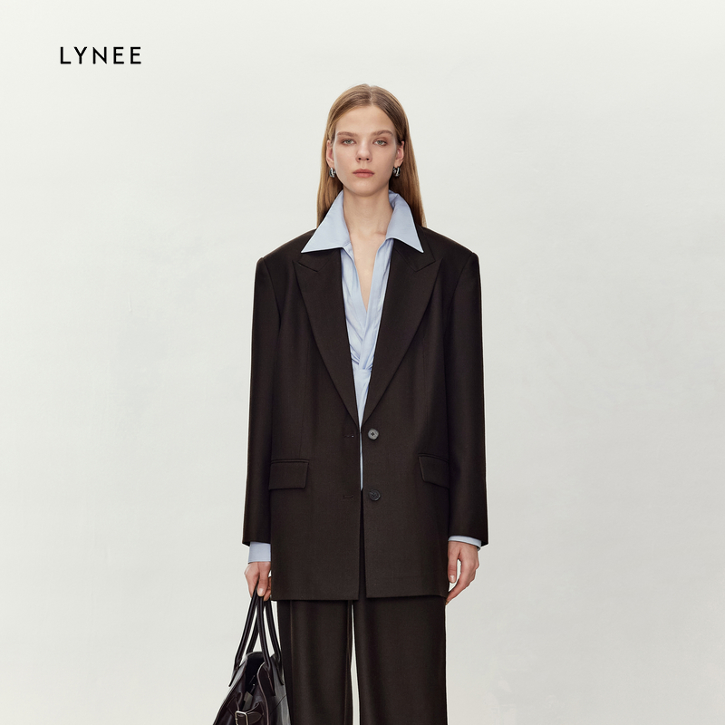 LYNEE 精纺羊毛复古宽松西装外套女2025年春新款简约气质西服
