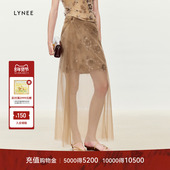 LYNEE 夏日花园重工立体绣花不规则网纱半身裙女气质半裙新款