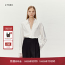 LYNEE高知穿搭衬衣 女秋设计感小众休闲上衣 蕾丝拼接V领直筒衬衫
