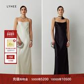 新款 LYNEE 白色醋酸缎面吊带连衣裙女2026春季 高级感气质礼服长裙
