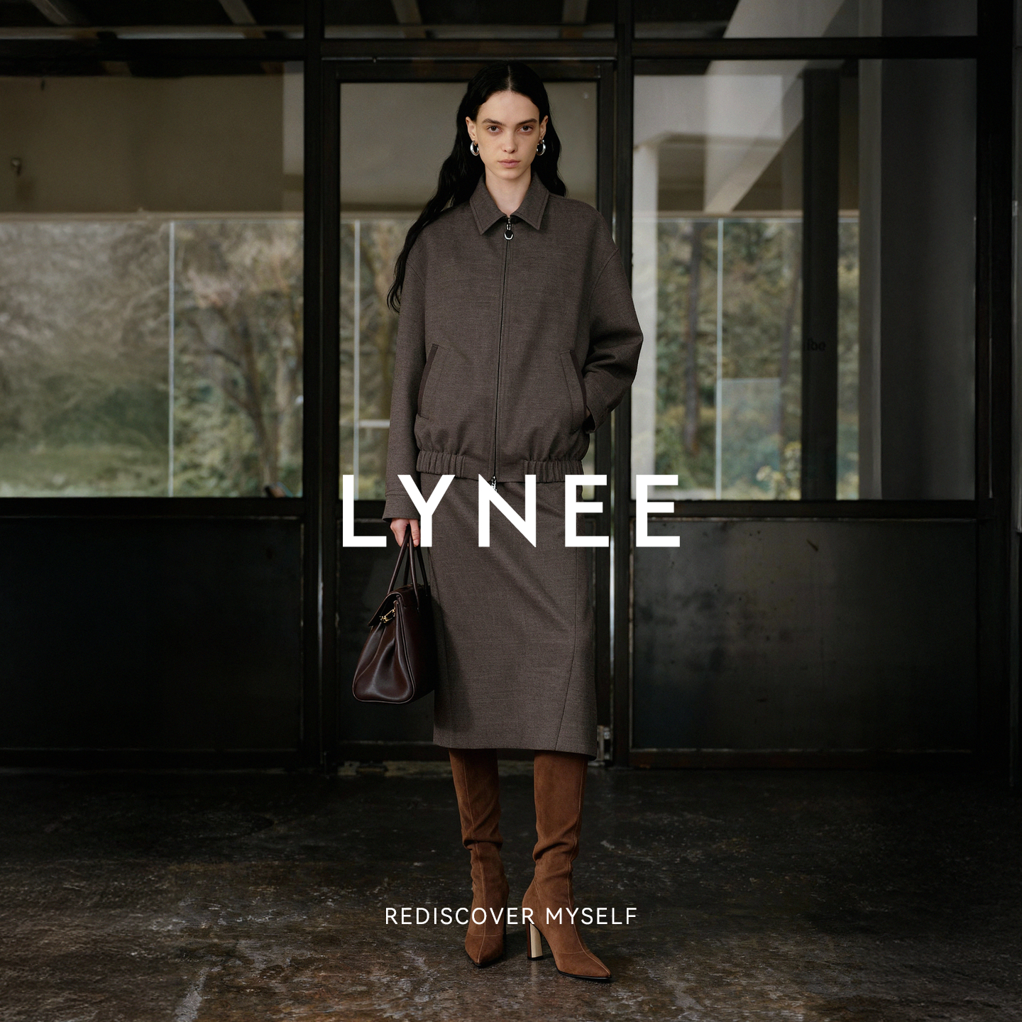 LYNEE 【曼城旧事】老钱羊毛拼皮翻领落肩夹克外套/直筒中长半裙