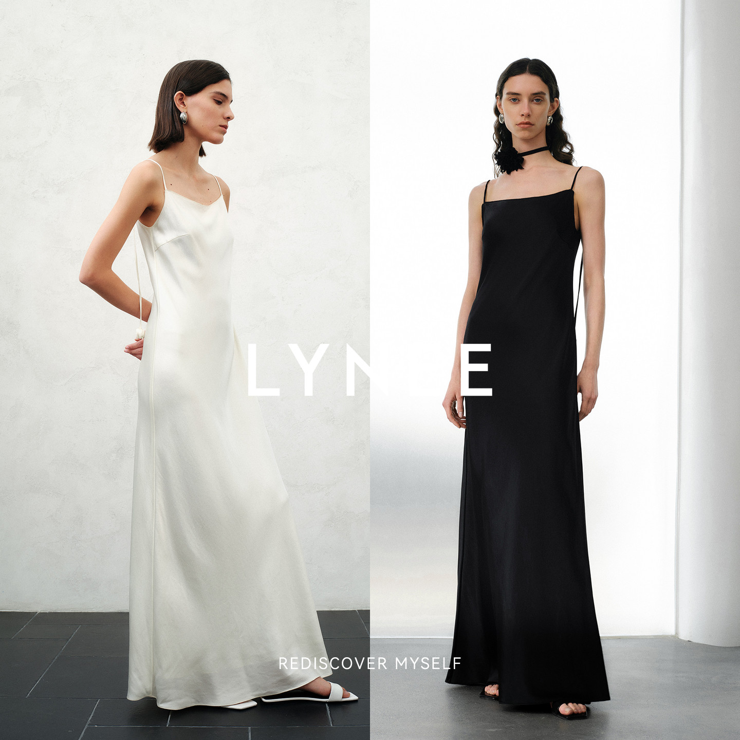 LYNEE醋酸吊带连衣裙女优雅长裙图片