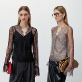 女2026春新款 蕾丝打底衫 花边v领内搭气质高级感上衣 香颂 LYNEE