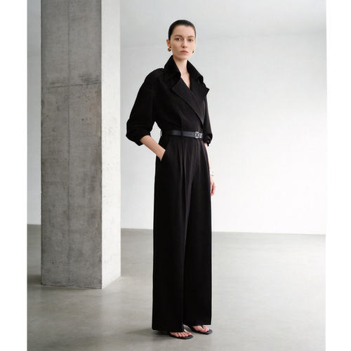 LYNEE x TORIL【黑标 都市简行】翻领落肩连体裤百搭通勤休闲长裤