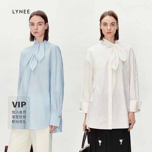 LYNEE 纯棉不对称兔耳领简约宽松衬衫女设计感小众休闲上衣百搭