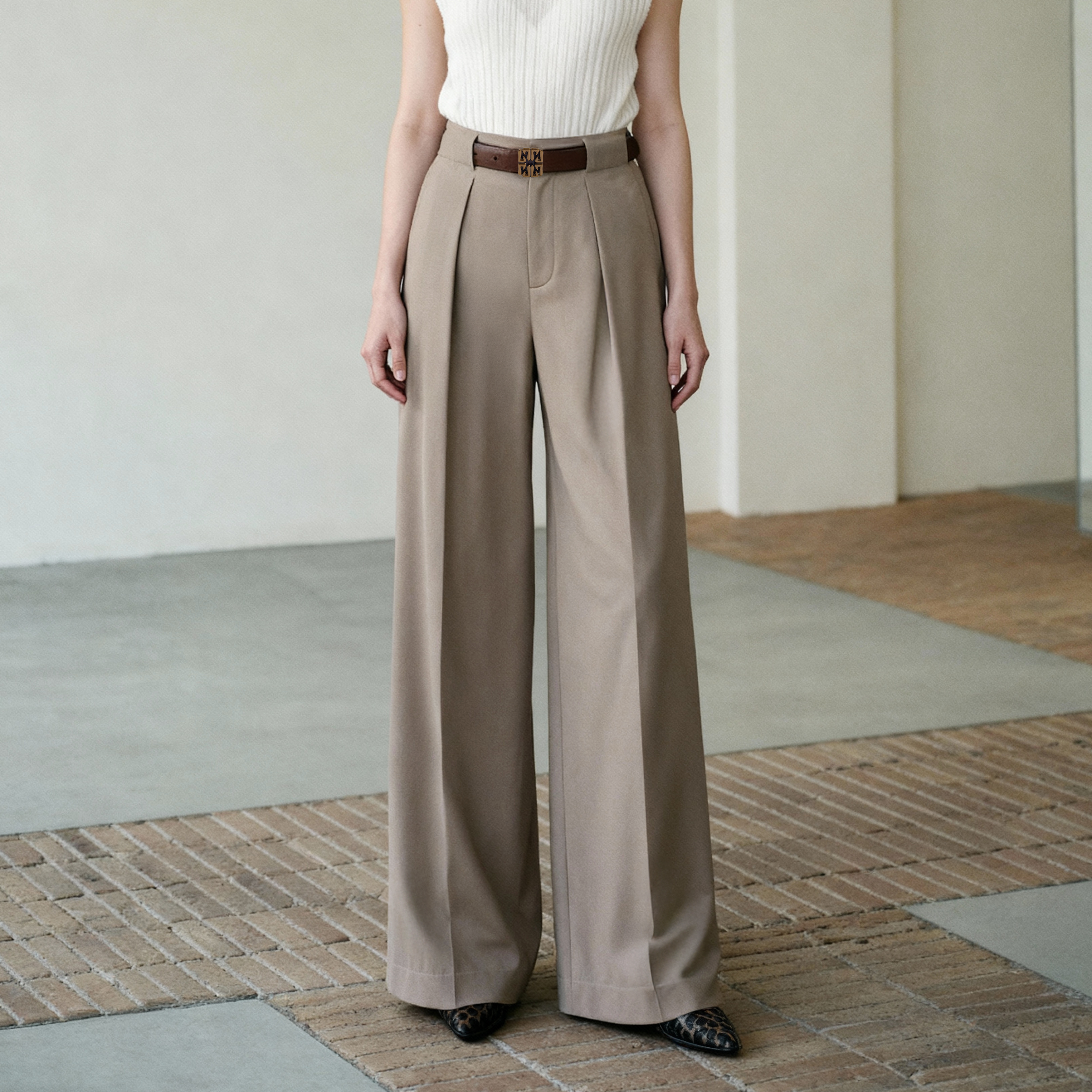 LYNEE 【行迹】无腰头阔腿裤新款女直筒宽松百搭通勤休闲裤长裤