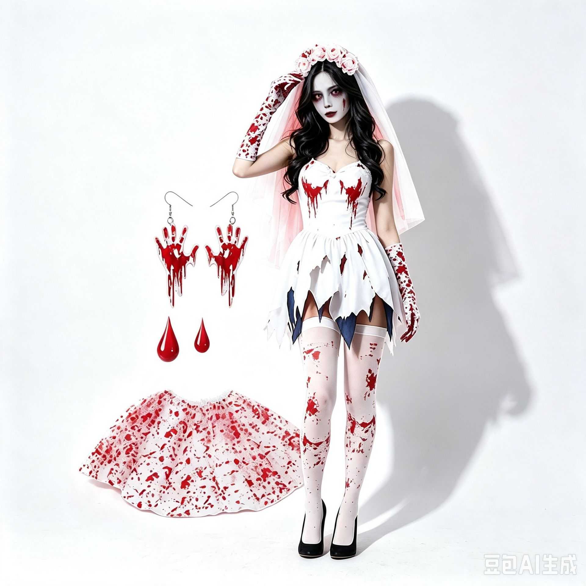 2026万圣节吸血鬼披风胸章斗篷恶魔翅膀血迹新娘套装化妆舞会穿搭