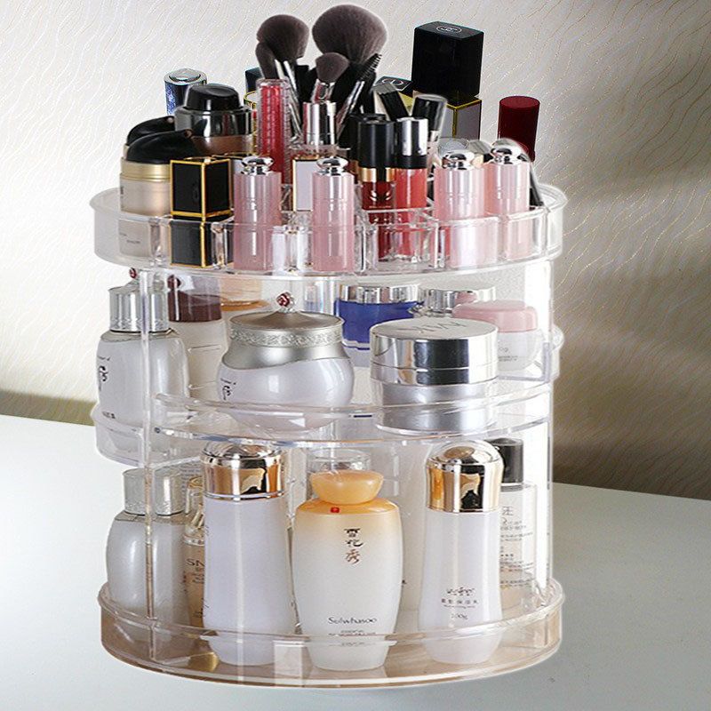 旋转透明化妆品置物架家用塑料口红刷子化妆盒收纳盒宿舍桌面神器