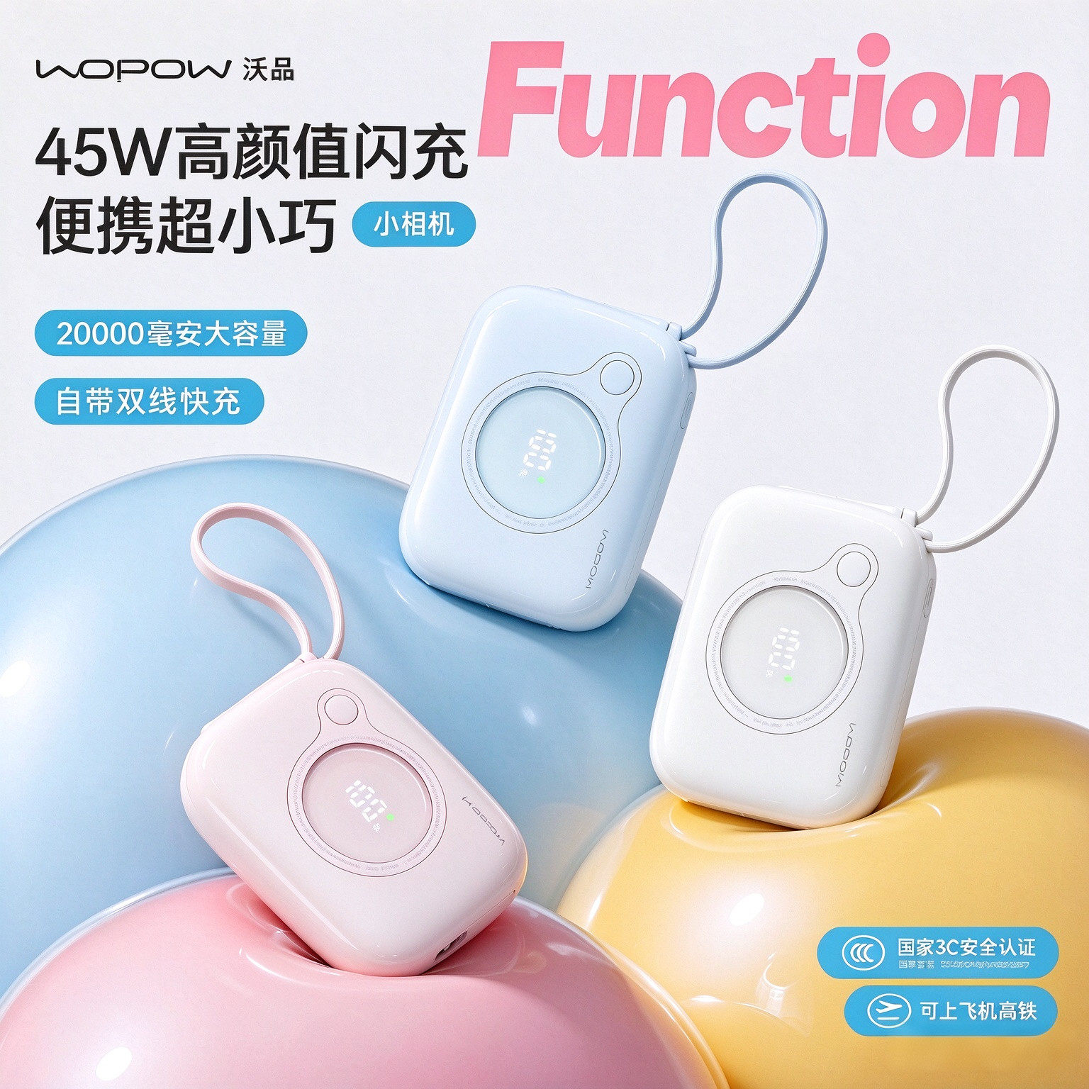 沃品小相机充电宝3C认证45W快充
