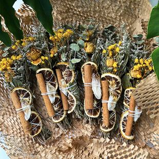 迷迭香肉桂橙子黄水晶 富足天然熏香薰草杖摆件助眠家用安神净化