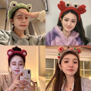 可爱大眼睛洗脸发箍女敷面膜洗漱蛇年卡通毛绒束发带冬季头箍头饰