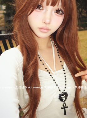 古早感黑色天使翅膀爱心项链