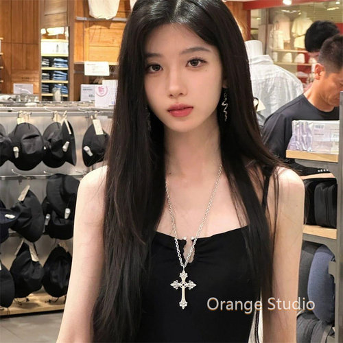 韩系复古银色十字架项链