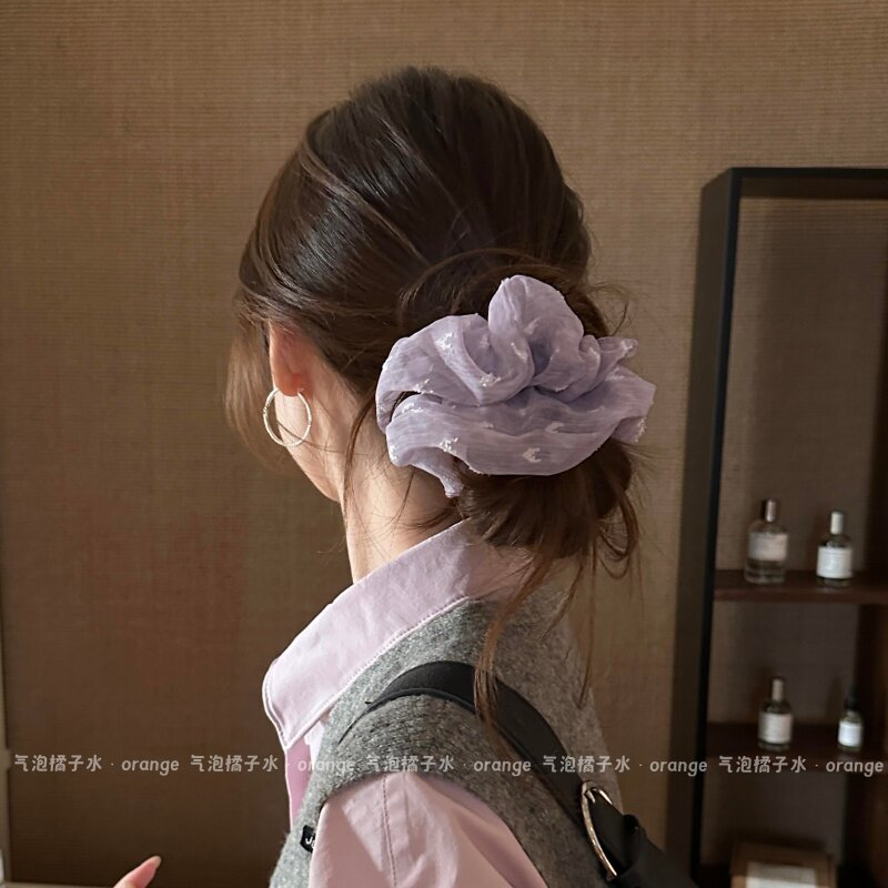 韩系温柔氛围感紫色网纱发圈复古优雅气质丸子头发绳女低马尾头饰