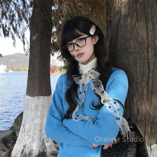 韩系ins风波点丝巾春夏纯欲氛围感长条蕾丝围巾甜美飘带领巾围脖