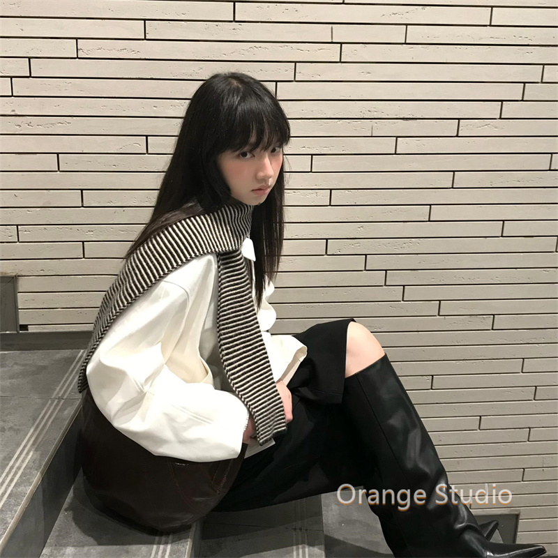 ins风韩系黑白条纹围巾