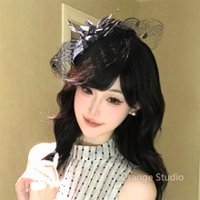 复古赫本风黑色网纱花朵小礼帽优雅千金气质羽毛头饰法式面纱发夹