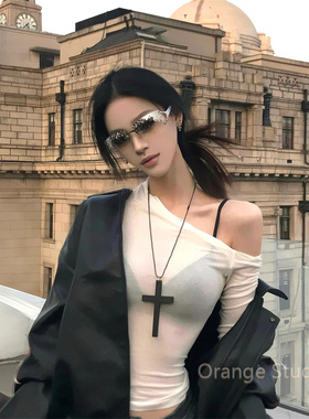 哥特风暗黑系木质十字架项链