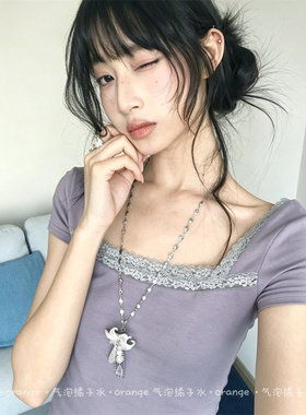 ins风百合花朵珍珠水滴项链
