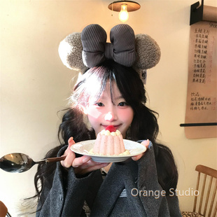 可爱咖色毛绒米妮发箍甜美少女感头箍游乐园拍照发饰洗脸化妆发卡