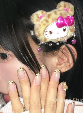 原宿涉谷辣妹豹纹Kitty发夹甜酷亚文化珍珠毛绒侧边夹刘海夹发饰