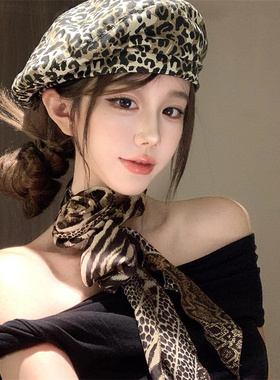 y2k美式辣妹豹纹玫瑰花丝巾