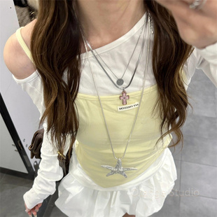 y2k轻朋克亚文化粉色十字架项链女复古甜美设计感叠戴蛇骨链颈链