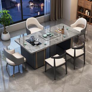 【香港澳门包邮】岩板茶桌椅组合一桌五椅2025新款现代高级感轻奢