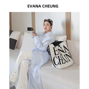 正品/澳洲设计师品牌EvanaCheung【经典大LOGO】科技布大号托特包