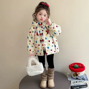 女童外套秋冬夹棉加厚新款韩版儿童连帽风衣卡通女宝宝棉服潮上衣