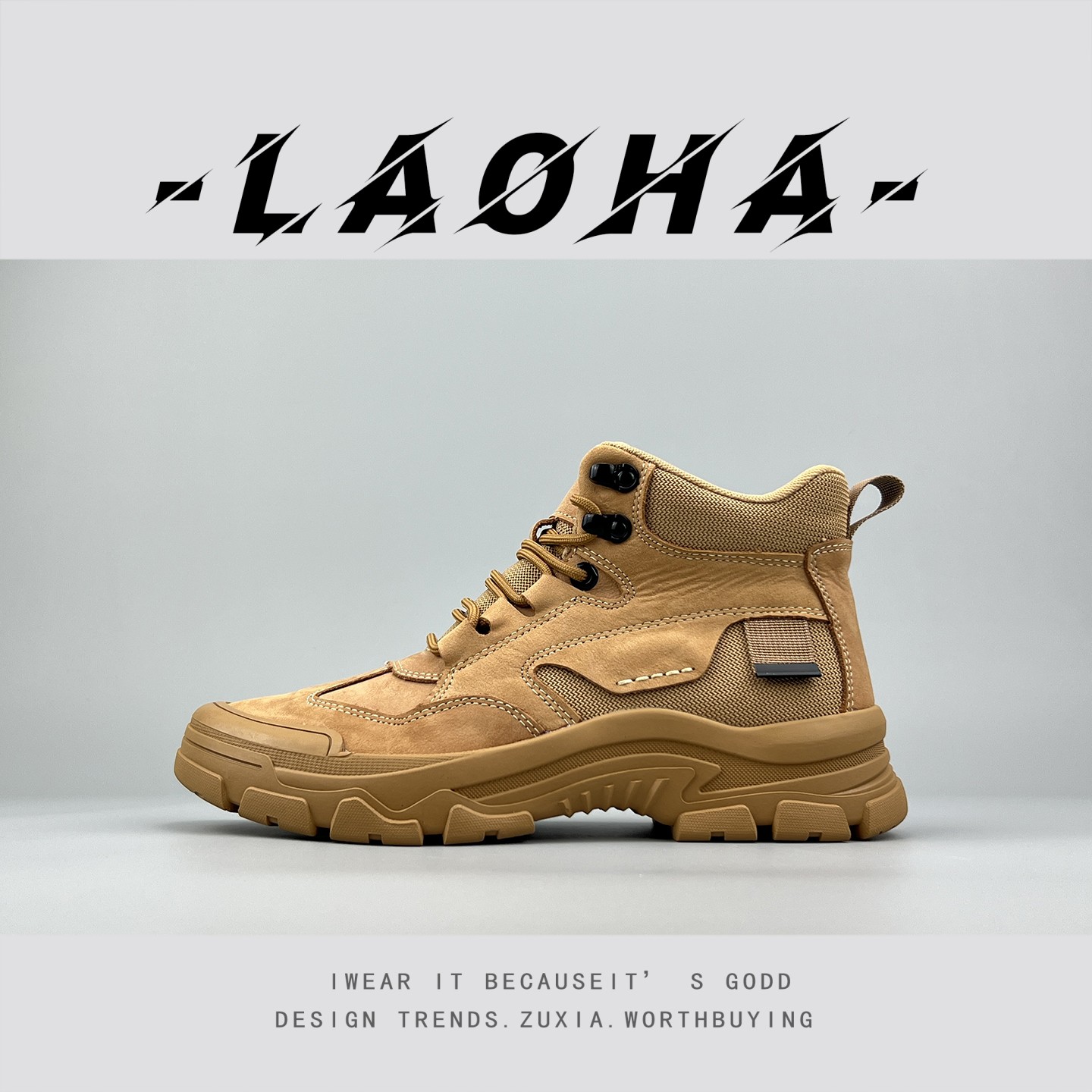 外贸秋冬新款高帮皮质马丁靴复古大黄靴户外徒步探险登山工装鞋子