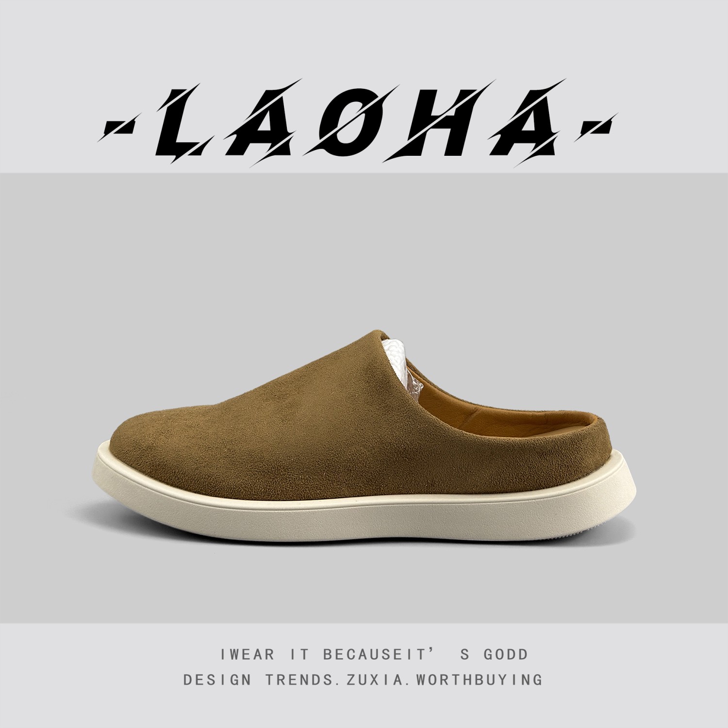 外贸男鞋大码懒人一脚蹬半拖鞋厚底皮面休闲包头拖时尚百搭运动拖