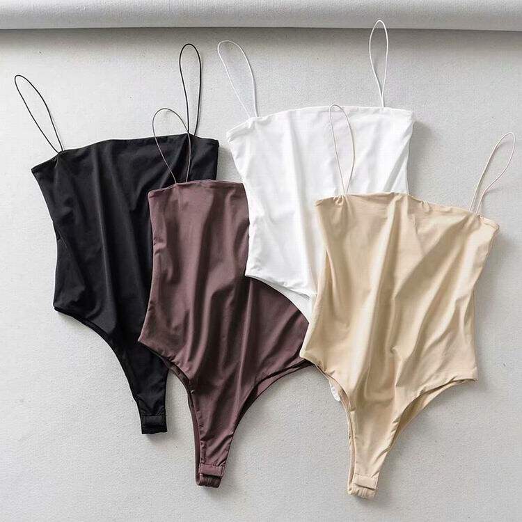 欧美风平口皮筋连体衣吊带女