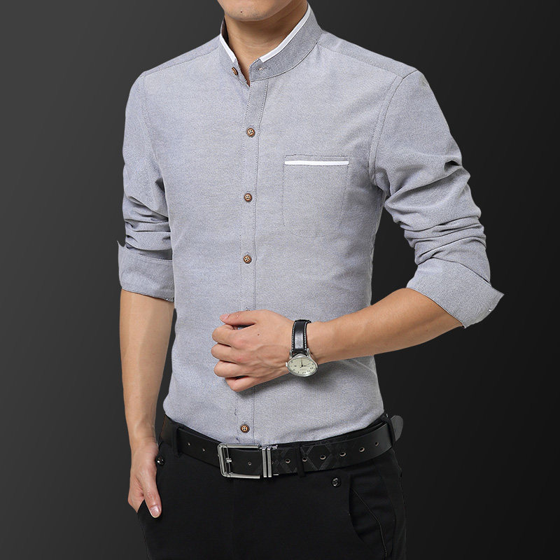 秋季立领衬衫男长袖修身
