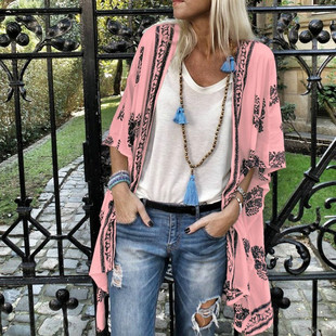 Summer Long Chiffon Kimono women Loose Printed Blouse Tops