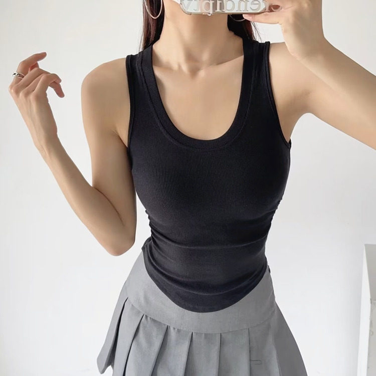 夏季新款纯色两侧褶皱收腰圆