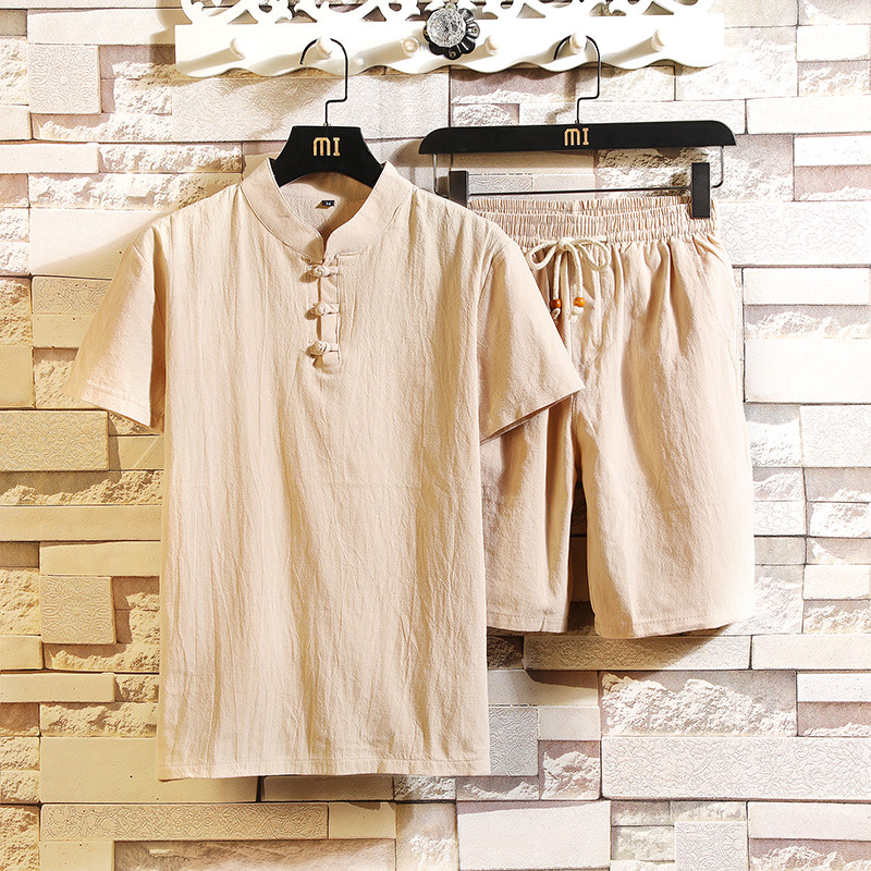 夏季男士棉麻套装中式亚麻中老年人休闲短袖短裤大码爸爸装居士服,男装,T恤,淘宝优惠券,粉丝福利购,淘宝优惠卷