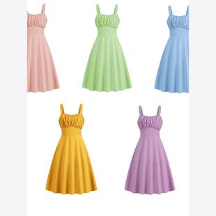 新款 热卖 吊带连衣裙纯色A字裙吊带挂脖两穿 秋冬季 亚马逊欧美风格