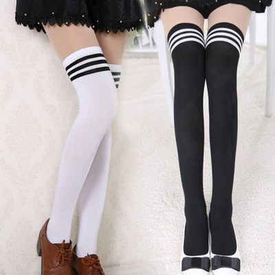 Sexy Black White Striped Long Socks Women Over Knee Thigh