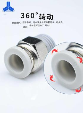 气动铜快速接头螺纹直通PC4-M5 8 10-02 气管快插6-01/10-03白色