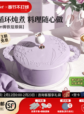 Breguet宝玑珐琅锅铸铁锅新婚乔迁礼物平底无涂层焖炖煲汤锅22cm