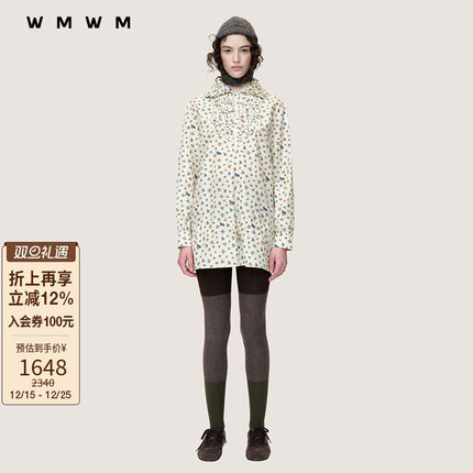 【SALE】张艺凡同款【WMWM】印花抽褶领花边长袖连衣裙2025秋冬新