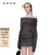 【WMWM】百搭秋冬流行设计感休闲复古细羊毛垂领露肩针织打底衫