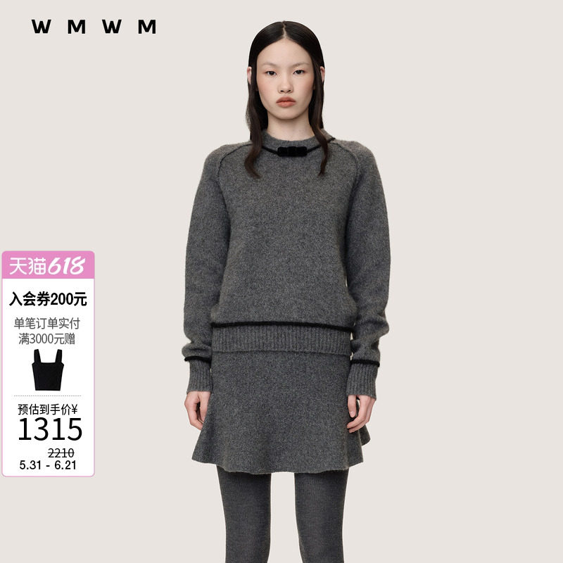 【WMWM】牦牛绒蝴蝶结装饰长袖针织上衣休闲秋冬时髦女装针织衫