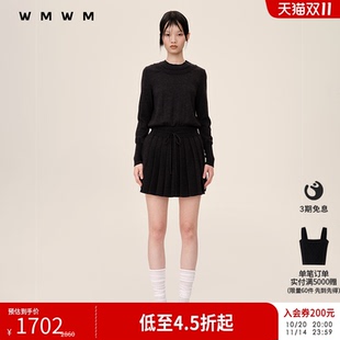 气质装 休闲高级流行设计感时尚 秋季 饰领百褶针织连衣裙 WMWM