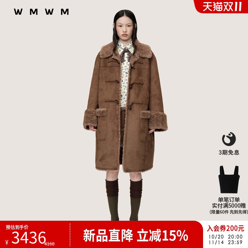 【WMWM】2025秋冬新品流行设计感高级休闲牛角扣麂皮毛绒大衣