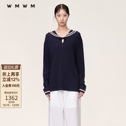 【WMWM】蝴蝶结装饰水手领针织上衣流行秋冬航海女装时尚