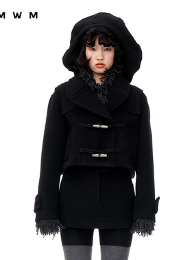 【WMWM】休闲高级气质流行休闲简约学院感大翻领牛角扣短外套上衣